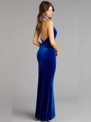 Blue Velvet Old Hollywood Style Floor Length Formal Gown - NEW thumbnail 2