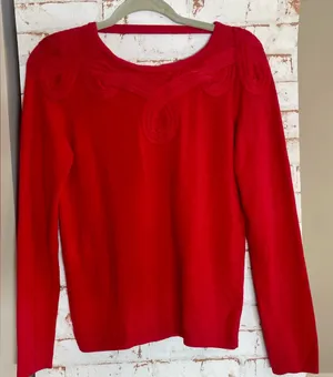 Etcetera Vibrant Red Sweater with Intricate Knitted Pattern thumbnail 1