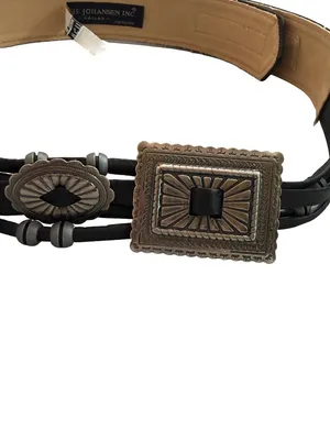 Ginnie Johansen Inc Black Silver Concha Western Boho Faux Leather Belt Women's thumbnail 3