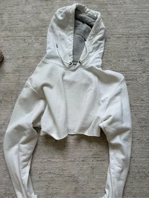 Champion White Cropped Hoodie with Gray Lined Hood thumbnail 3