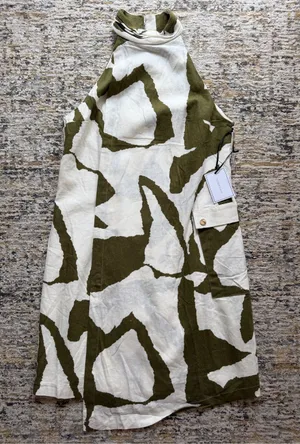 NWT 1.STATE Olive & Cream Mock Neck linen Dress size S thumbnail 1
