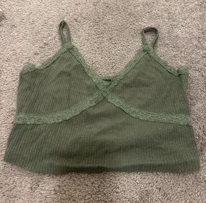 Aeropostale Olive Ribbed Lace-Trim Cami thumbnail 1