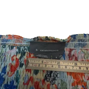 Anthropologie Rouen Floral Smocked Blouse Small Sheer Puff Sleeve Crop Top Boho thumbnail 15