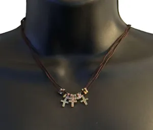 Tricolor rhinestone crosses cord necklace thumbnail 1