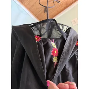 OCEAN BREEZE 90s/Y2K Black Embroidered Beach Cover /‎ Sundress L thumbnail 4