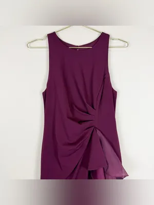 Adrianna Papell High Low Crepe Halter Gown Organza Draping In Cabernet Size‎ 4 thumbnail 9