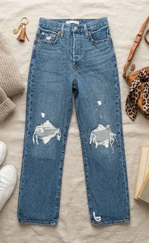 Levis Ribcage Straight Ankle Jeans‎ 26 Distressed High Rise Med Wash Button Fly thumbnail 1