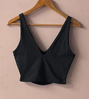 Kookaï Black V-Neck Cutout Back Crop Top Size 2 EUC thumbnail 1