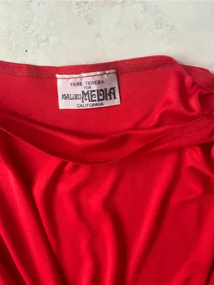 Vtg Bold Red Gathered-Waist Maxi Dress sz Sm-Med thumbnail 6
