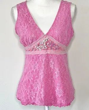 Bisou Bisou Y2K beaded lace tank top thumbnail 1