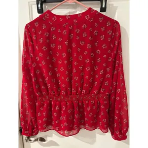 Madewell Floral Print‎ Peplum Top Blouse V-Neck Long Sleeve Red Small thumbnail 4