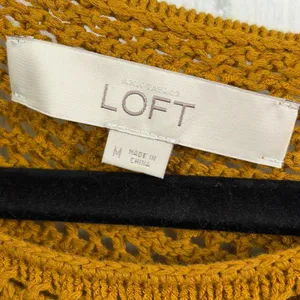 LOFT Open Knit Flutter Sleeve Top‎ in Mustard Yellow & Navy, Medium thumbnail 6
