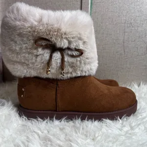 Guess Women's Tan Boots with Cream Fur Trim thumbnail 2