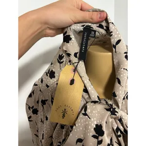 Knot Sisters Womens Taupe Black Floral Bow Tie Neck Viscose Blouse KSHO18T30 M thumbnail 3