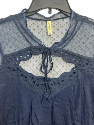 Free People Navy Blue Sheer Lace Eyelet Long Sleeve Boho Blouse Top Size M thumbnail 4