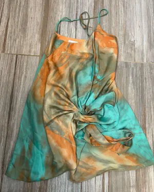 Hello Molly Mini Wrap Dress Orange and Aqua thumbnail 1