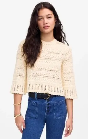 Madewell Sweater Womens Large Sand‎ Beige Cotton Blend Knit Bell Sleeve NU548 thumbnail 1