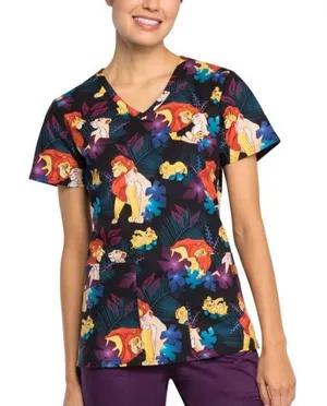 Tooniforms Women's Disney's Lion King Family Pride Print Scrub Top thumbnail 1