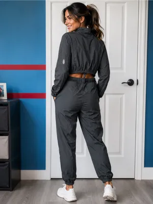 Free People Women's Charcoal Cropped Windbreaker Jumpsuit thumbnail 2