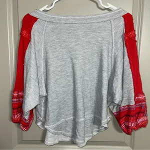 We the Free People Red embroidered Bubble‎ Sleeve Gray Shirt XS thumbnail 6