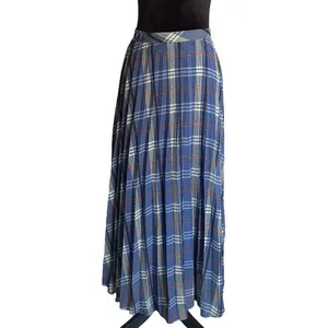 8 BY YOOX Blue Plaid Pleated Maxi Skirt Made in Italy Size IT 44‎ US 8 Picnic thumbnail 2