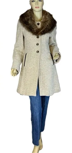 Vintage Circa 1980'S J. Marco Beige & Brown Wool & Fox Fur Collar Coat (S) thumbnail 1