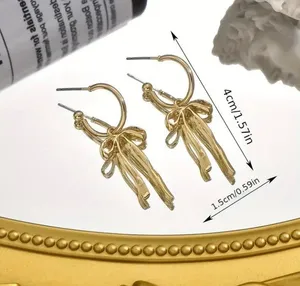 Coquette bow dangle drop earrings coquette bow jewelry trendy bow earrings gold, stocking stuffer thumbnail 4