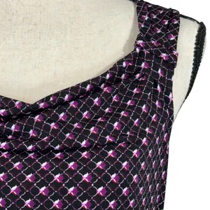 WHBM Small Top Geometric Sleeveless Stretch Draped Neck Ruched Sides Purple thumbnail 2