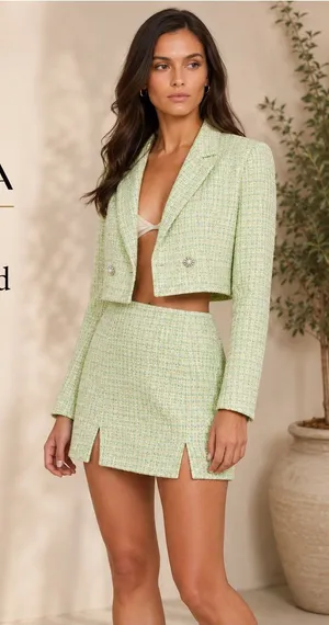 ZARA NWT Green Tweed Cropped Blazer Pearl Buttons Size XS thumbnail 1