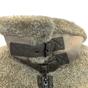 Ashley B Jacket Aviator Faux Shearling Cropped Zippers Biker Moto Beige‎ Size M thumbnail 7