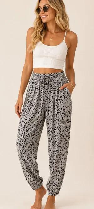 Aritzia Sunday Best Grey Leopard Print Jogger Pants Womens M Casual Cozy Beachy thumbnail 1