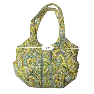 Vera Bradley Quilted "Lemon Parfait" Yellow Large Hobo Handbag Paisley‎ Bright thumbnail 6