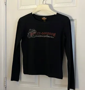 HARLEY DAVIDSON Woman’s Size Large Black Long Sleeved Shirt thumbnail 1