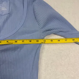 Aerie Essential Henley Layering T-Shirt XXS Blue Ribbed Long Sleeve Fitted Top thumbnail 5