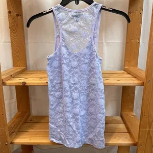 Y2K S Small American Eagle Outfitters lavender ribbed tank top sheer lace panels thumbnail 5
