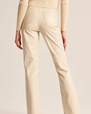 Abercrombie Vegan Leather 90s Straight Pant in Cream thumbnail 6