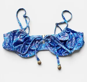 Rare Kulani Kinis Santorini Blue Pink Floral Underwire Bikini Swim Top Medium thumbnail 1