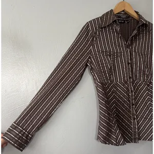 Apt. 9 Babydoll 90s Y2K 2000 Size Small Dark Brown Striped Button Up Shirt Office Siren thumbnail 3