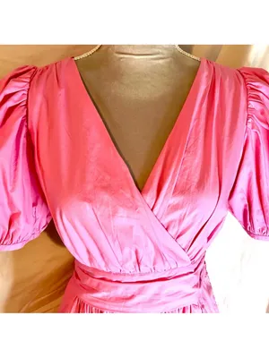 French Connection Rhodes Poplin Vneck Mini Dress Morning Glory Pink Sz 2 thumbnail 4