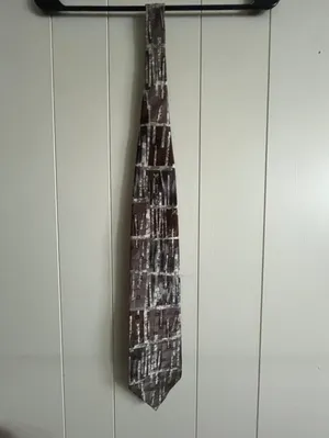 Bruno Piattelli Brown & Cream Geometric Silk Tie with Map Design thumbnail 5