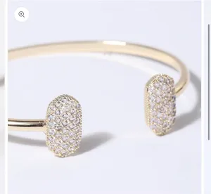 Gold Wire Pave Hexagon Bangle Bracelet thumbnail 3