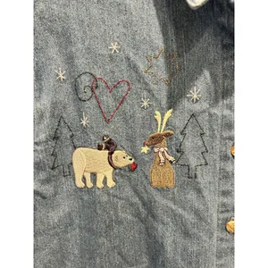 Christopher & Banks Womens‎ Large Blue Denim Embroidered Christmas Winter Shirt thumbnail 2
