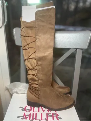 Light Brown Strappy Back Knee High Boots Tan Size 7.5 thumbnail 4