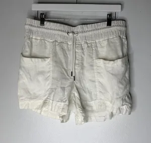 Athleta Cabo Linen 4" Shorts Women's 10 White‎ Elastic Drawstring Waist Pockets thumbnail 1