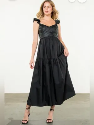 New With Tags THML Black Tiered Maxi Dress with Pockets Sz S thumbnail 2