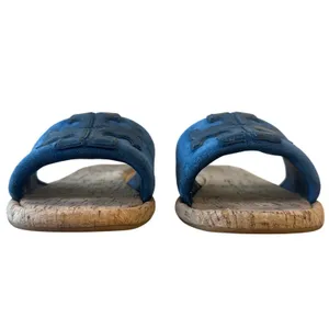 Tory Burch Blue‎ Suede Cork Slide Sandals Double T Logo Patent Sz 7.5 thumbnail 2