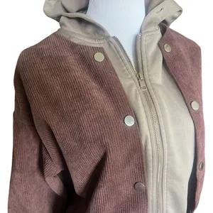 Womens Shein Y2K Brown Corduroy Jacket w Attached Hoodie Coat - Sz S HT Black n thumbnail 2