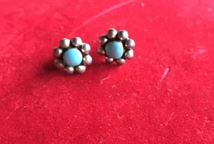 Turquoise and silver vintage flower post earrings thumbnail 1