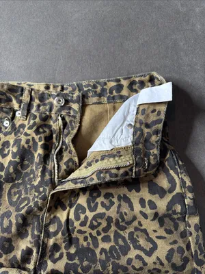 Women’s Leopard Print Wide Leg Denim Jeans Brown Black Y2K Size S NWOT thumbnail 6