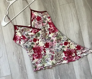 Y2K Floral Tank Top asymmetrical lace womens Red (medium) vintage feminine girly thumbnail 1
